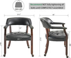 LEEMTORIG Large Dining Chairs with Casters and Arms, Rolling Dining Chairs with Wheels, Accent Game Chairs Boss Caption's Chairs, 26" D x 25.2" W x 31.5" H, Cherry Legs & Black SY-1533-BK