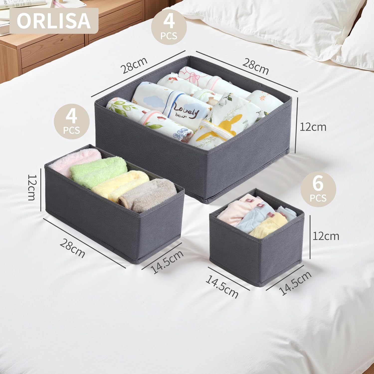 14 Pack Drawer Organizer for Clothes Dresser Organizer for Nursery-Perfect Baby Cloth Organizer and Storage General Nursery Organization or Dresser Drawer Organizer Bins Foldable Washable Grey