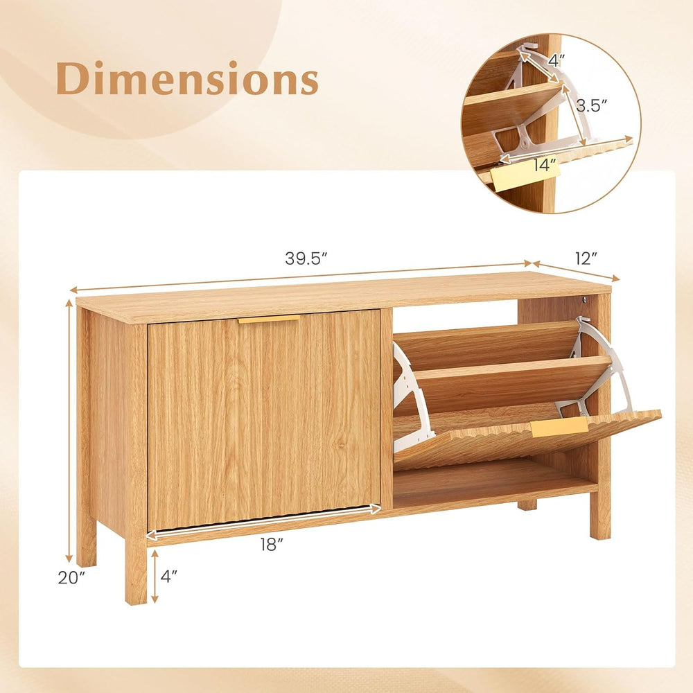 Giantex Shoe Storage Bench with 2 Flip Drawers, Wooden Entryway Bench with St...