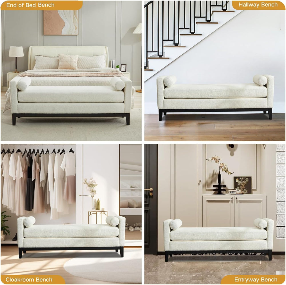 End of Bed Bench for Bedroom, 66.34'' Boucle Fabric Long King Size Be...