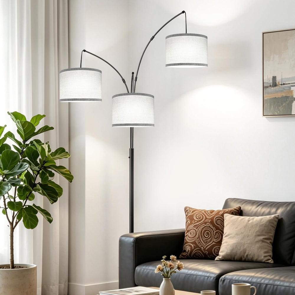 Dimmable Floor Lamp, 3 Lights Black Arc Floor Lamp, Modern Tall Standing Tree...