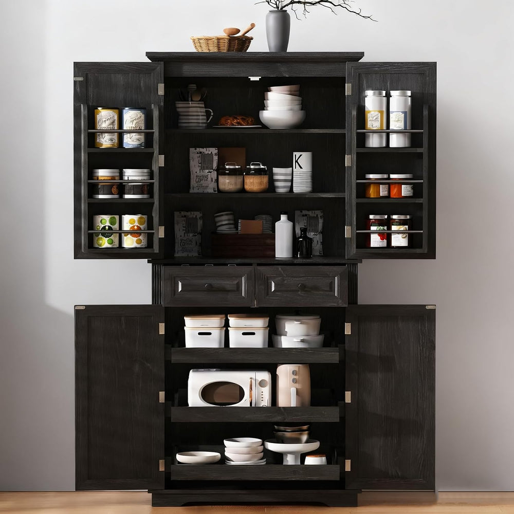 71.2" Tall Kitchen Pantry Cabinet, Farmhouse Wood Pantry with 4 Doors an...