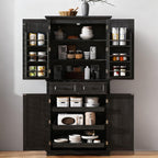 71.2" Tall Kitchen Pantry Cabinet, Farmhouse Wood Pantry with 4 Doors and 2 Drawers Freestanding Cupboard Storage Organizers for Home Kitchen Dining Room, Black