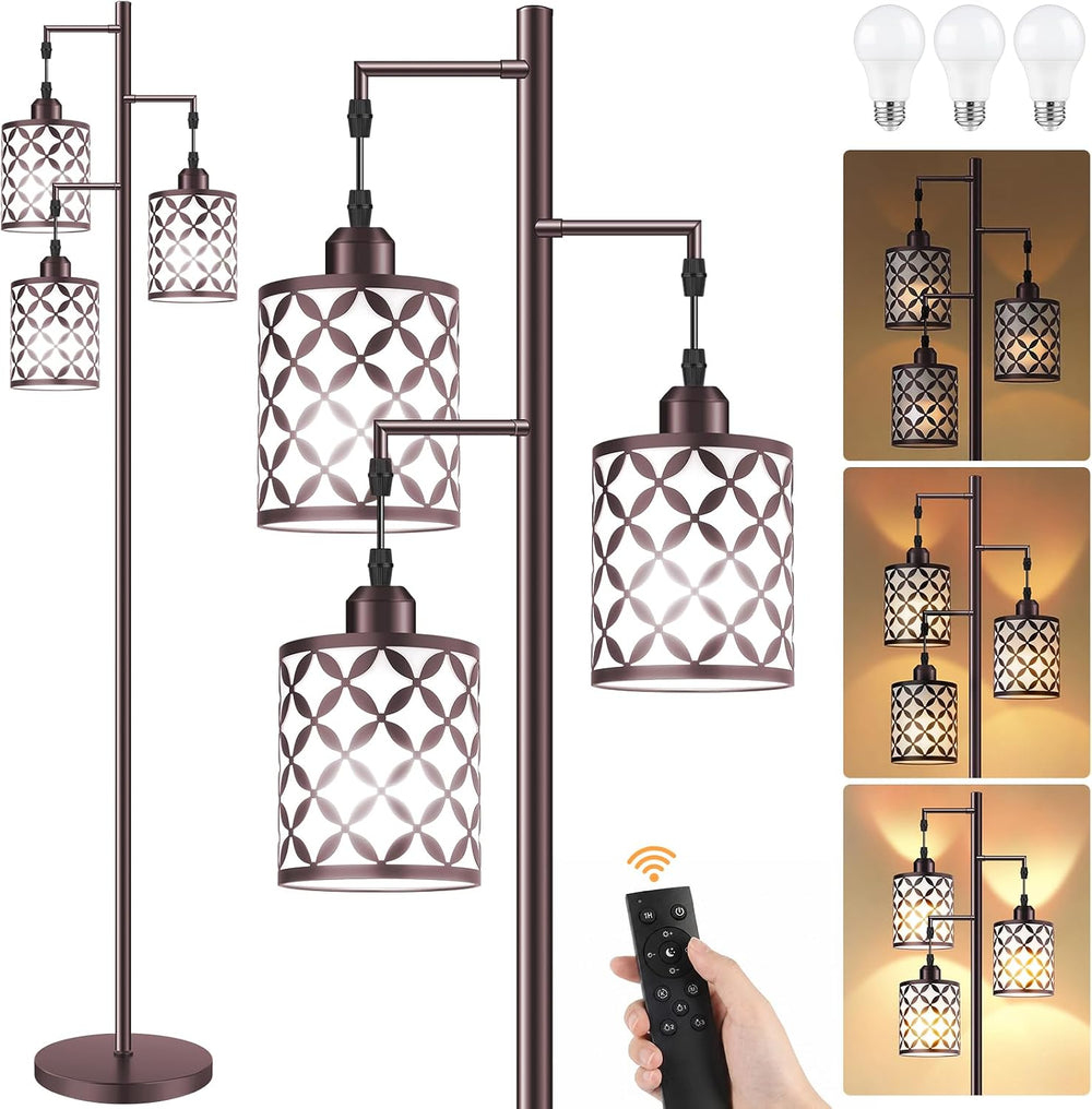 72" Dimmable Floor Lamp with Remote & Timer, Industrial Farmhouse Ru...