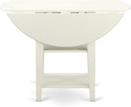 East West Furniture SUAV5-LWH-W 5 Piece Dining Table Set for 4 Includes a Round Kitchen Table with Dropleaf & Shelves and 4 Kitchen Dining Chairs, 42x42 Inch, Linen White