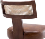 Modern Rattan Back Dining Chairs Set of 2 Rattan Kitchen Chairs PU Leather Upholstered Side Chairs, Modern Kitchen Armless Solid Wood Dining Chairs, Brown