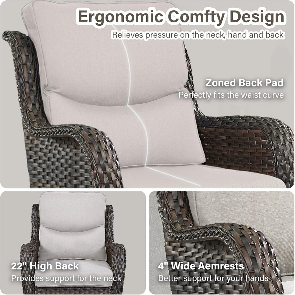 Outdoor Swivel Rocker Patio Chairs with 2 Ottomans - 5" Thick Cushion 4 ...