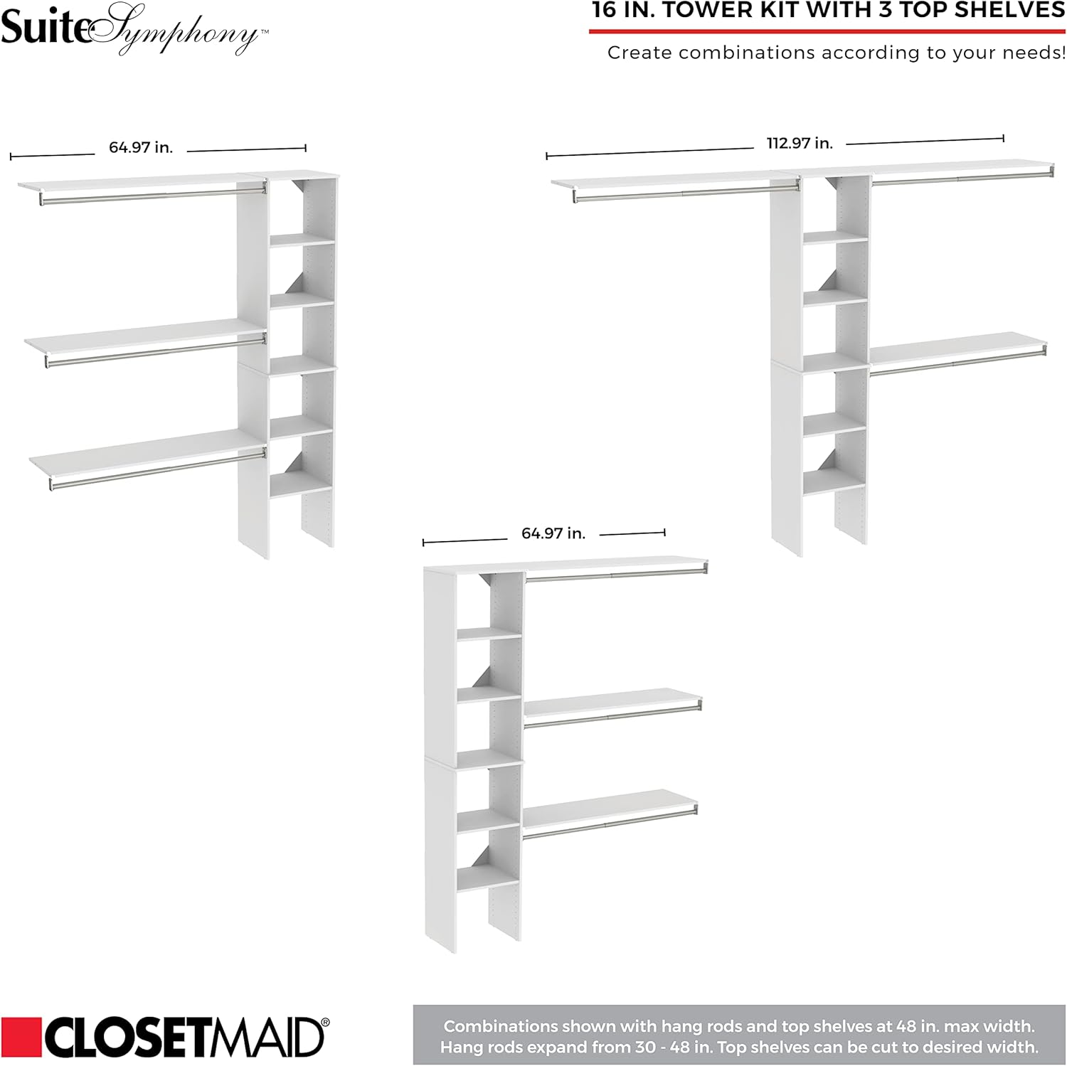 ClosetMaid SuiteSymphony Closet Organizer with Shelves and 2 Drawers, 16-Inch-Natural Gray