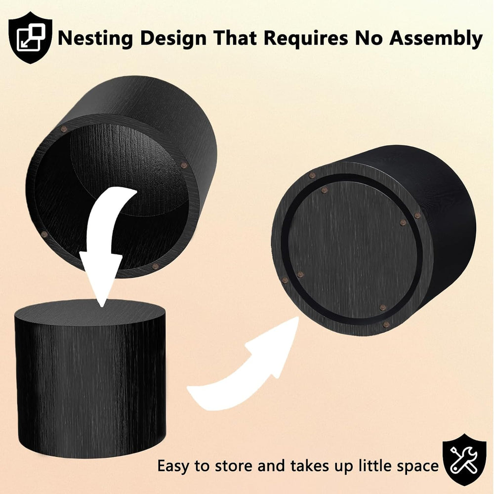 Nesting Coffee Table Set of 2, Modern Round Wood Side Table, Black | Nesting ...