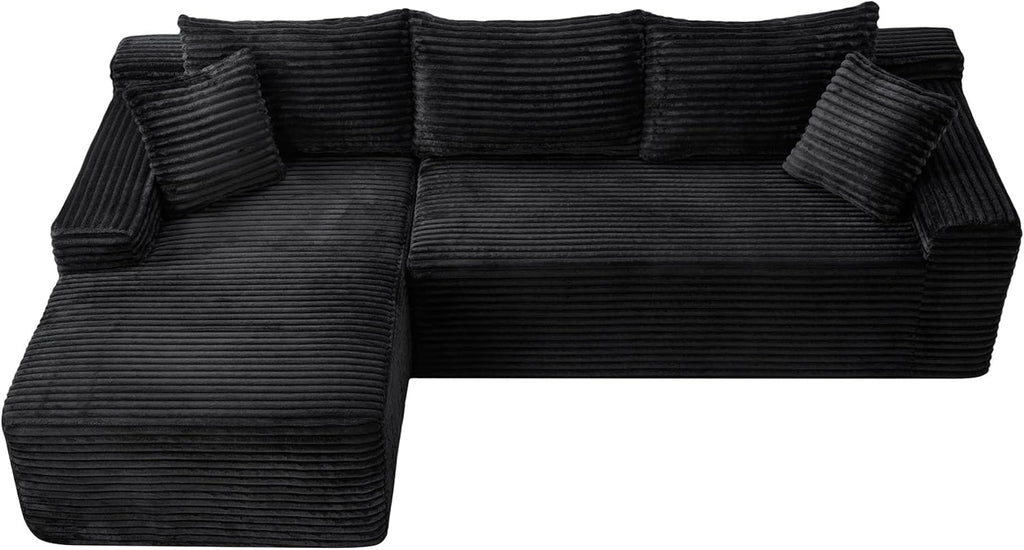 95" L-Shaped Cloud Sectional Couch, Left Facing Modular Compressed Boneless Sectional Sofa with Chaise Lounge, Plush Corduroy Boneless Corner Sofa for Living Room