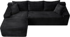 95" L-Shaped Cloud Sectional Couch, Left Facing Modular Compressed Boneless Sectional Sofa with Chaise Lounge, Plush Corduroy Boneless Corner Sofa for Living Room