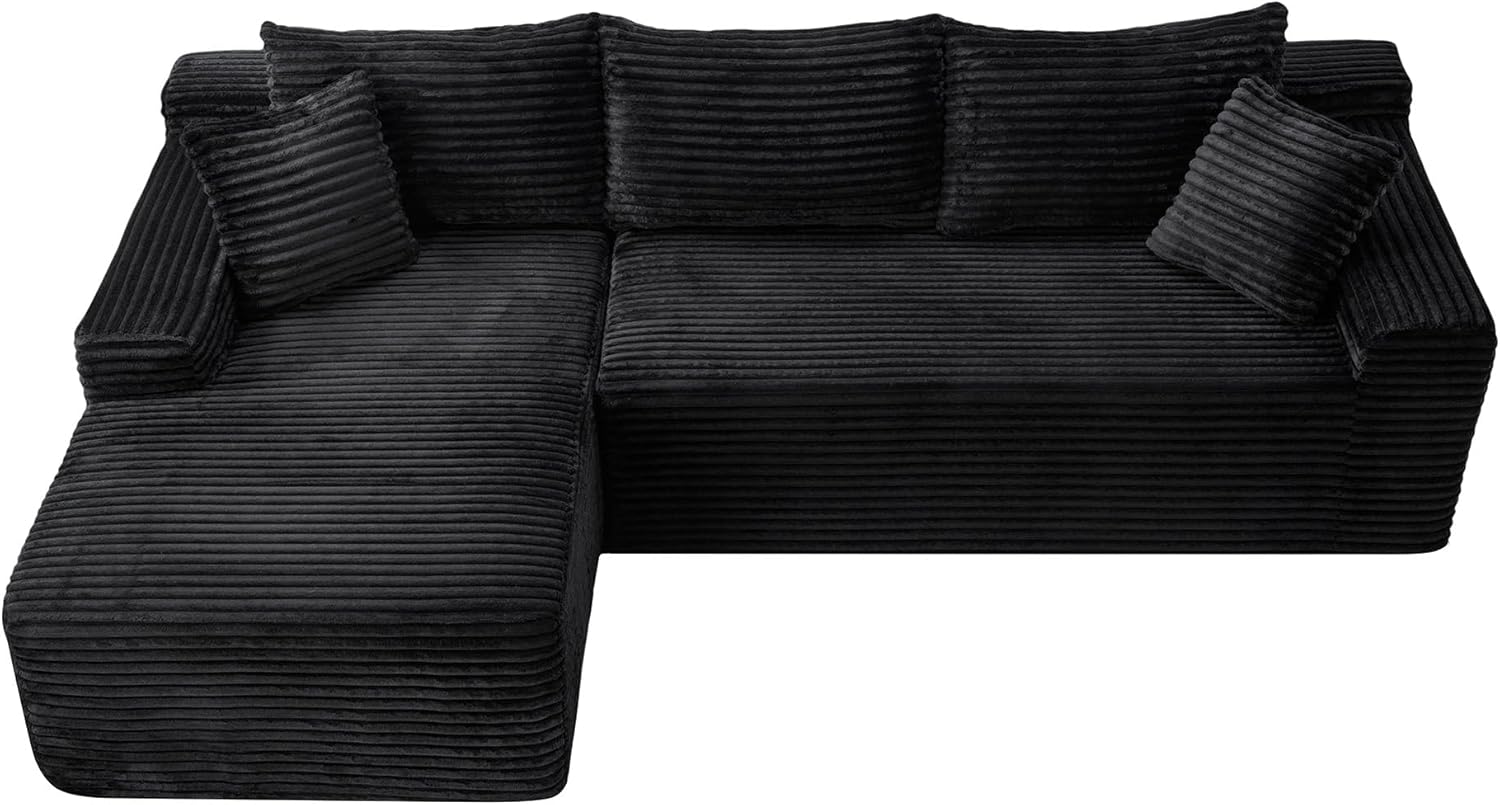 95" L-Shaped Cloud Sectional Couch, Left Facing Modular Compressed Boneless Sectional Sofa with Chaise Lounge, Plush Corduroy Boneless Corner Sofa for Living Room