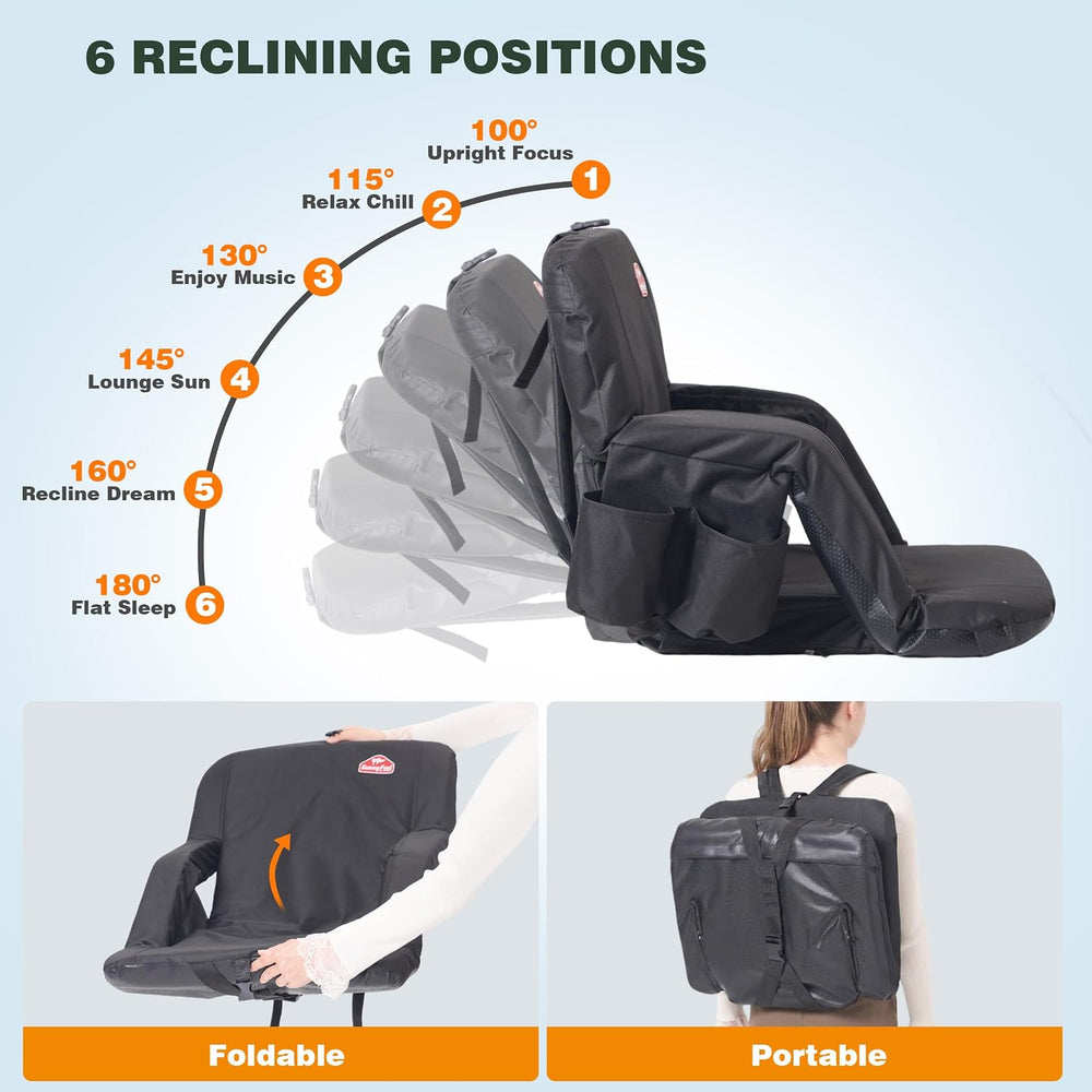 SUNNYFEEL Stadium Seat with Back Support, 4.7" Thick Cushion, 6 Reclinin...