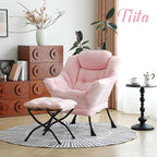 Tiita Lazy Chair with Ottoman, Modern Large Accent Lounge Armchair, Comfy Leisure Sofa Reading Chair with Footrest for Bedroom, Living Room, Dorm Rooms, Garden and Courtyard, Pink