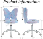 Butterfly Kids Desk & Chair - Adjustable, Swivel, Furry, Blue - Home, Bedroom, School, Dorm