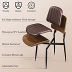 Dining Chairs Set of 2, Mid-Century Modern Upholstered PU Leather Chairs with Walnut Bentwood Back and Metal Legs Adjustable Feet for Kitchen Dining Living Room, Dark Brown Vertical Stripes