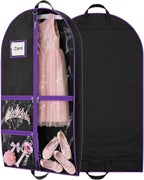 Dance Garment Bags for Dancers, 40" Garment Bags for Hanging Clothes with 3 Clear Zipper Pockets, Cheer Uniform Garment Bag for Suits, Travel & Sports Jersey, Cheer Uniform (Purple, 1Pack 40")
