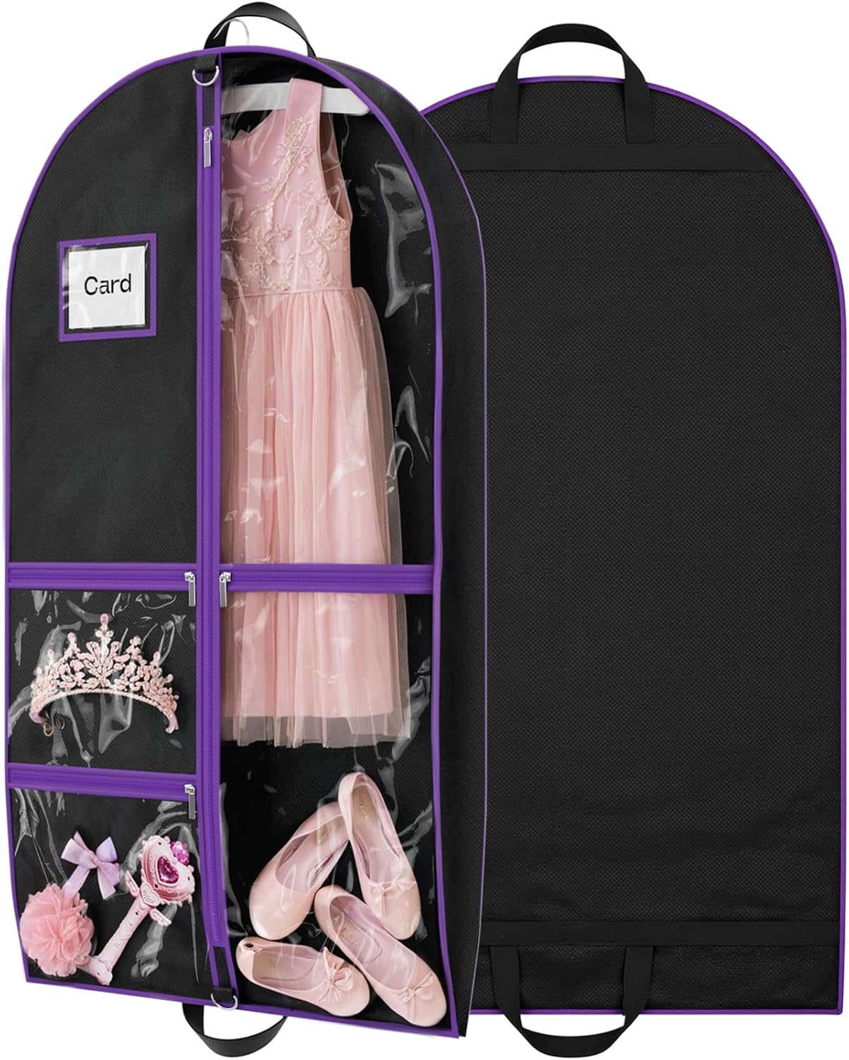 Dance Garment Bags for Dancers, 40" Garment Bags for Hanging Clothes with 3 Clear Zipper Pockets, Cheer Uniform Garment Bag for Suits, Travel & Sports Jersey, Cheer Uniform (Purple, 1Pack 40")