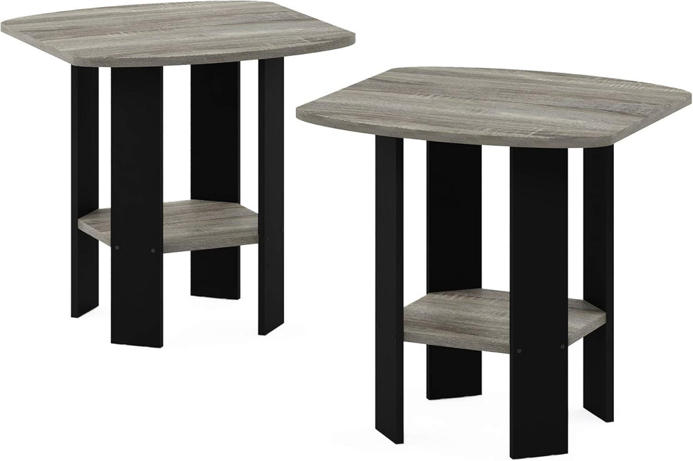 Furinno Simple Side Table Set of 2, 2-Tier Grey End Table with Soft Edges, Op...