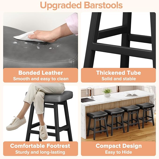 Counter Height Bar Stools Set of 2, 24 Inch Barstools for Kitchen Counter, Ki...