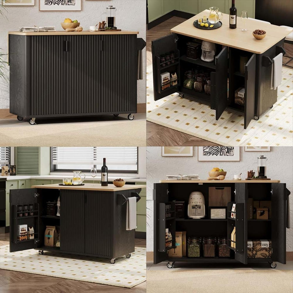 Kitchen Island with Storage with Drop Leaf Internal Storage Rack, Floating Is...