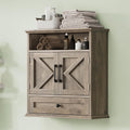 Bathroom Wall Cabinet, Wall Mounted Medicine Cabinet with Drawer, Barn Door & Adjustable Shelf, 24.4"H x 23.6"W x 9"D Grey Over Toilet Farmhouse Storage Cabinet for Kitchen, Laundry, Entryway
