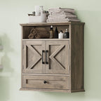 Bathroom Wall Cabinet, Wall Mounted Medicine Cabinet with Drawer, Barn Door & Adjustable Shelf, 24.4"H x 23.6"W x 9"D Grey Over Toilet Farmhouse Storage Cabinet for Kitchen, Laundry, Entryway