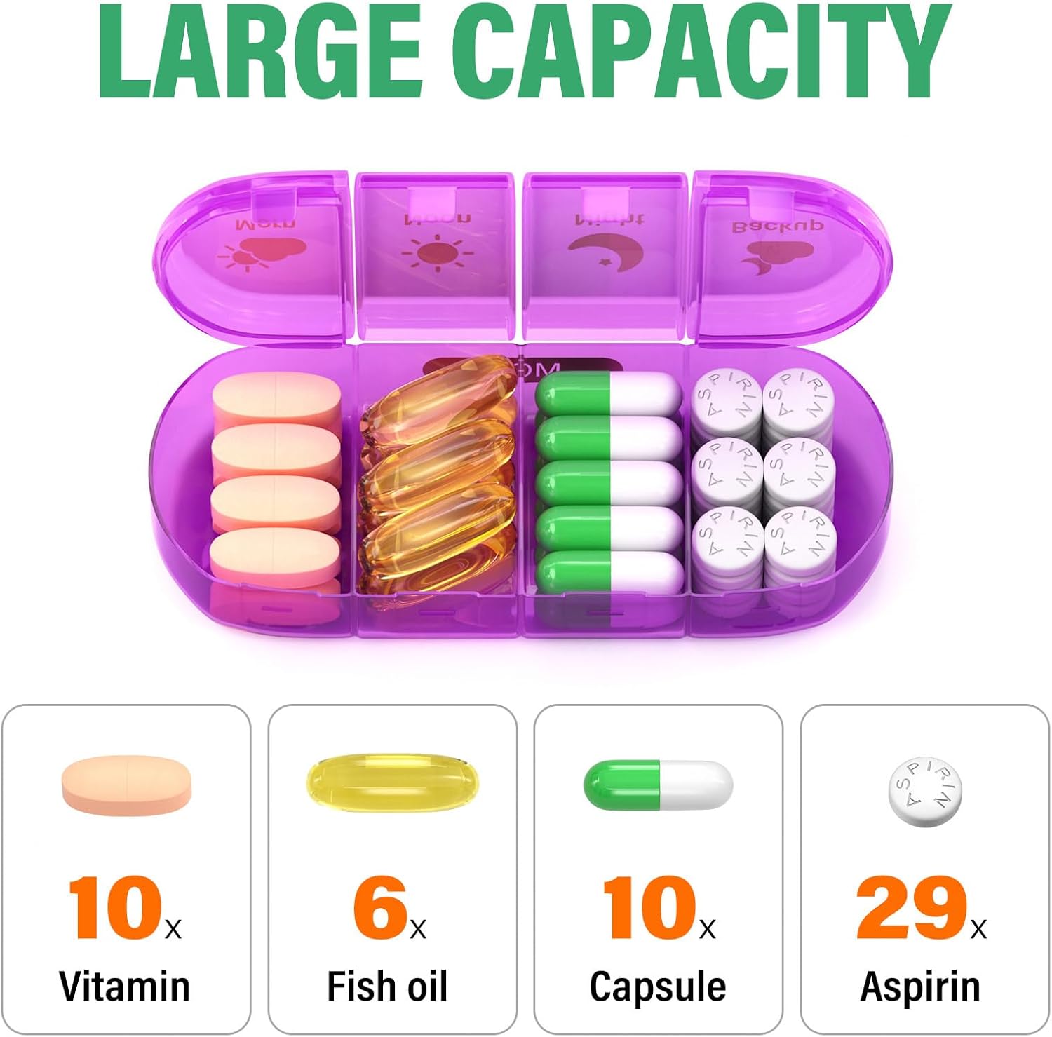 Weekly Pill Organizer 4 Times a Day, 7 Day Pill Box 4X, Portable for Travel Pill Case for Pills/Vitamin/Fish Oil/Medication/Supplements (4x7 Blue+Rainbow)