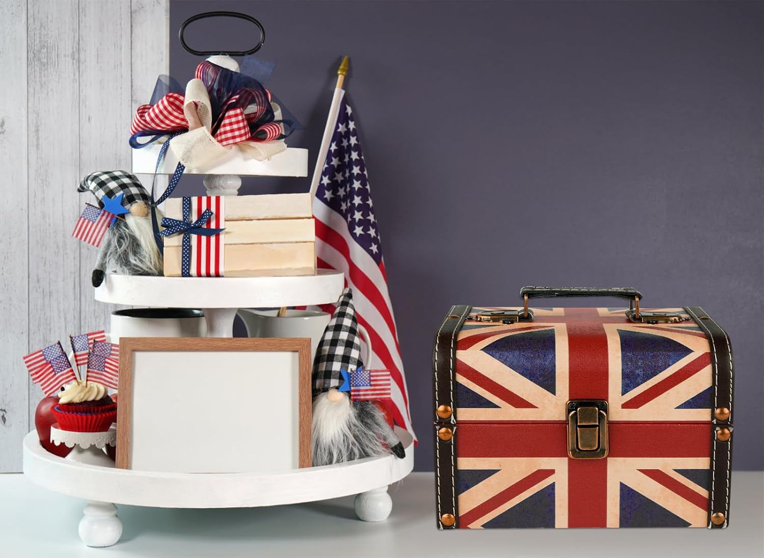 WaaHome Treasure Box 7.1'' British Flag Decorative Wooden Jewelry Keepsake Storage Box with Lids - Vintage Treasure Chest for Kids Girls Women Men, Home Decor