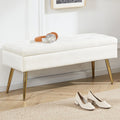 Gitrah Storage Bench Entryway Bench End of Bed Bench Ottoman Upholstered Velvet Bedroom Bench Tufted Bench with Golden Legs 40" Cream