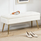 Gitrah Storage Bench Entryway Bench End of Bed Bench Ottoman Upholstered Velvet Bedroom Bench Tufted Bench with Golden Legs 40" Cream