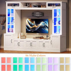 AMERLIFE 98" W Wall Unit TV Stand with Storage for TVs up to 80", Modern TV Console with LED Lights, Entertainment Center with Bookshelves for Living Room, White