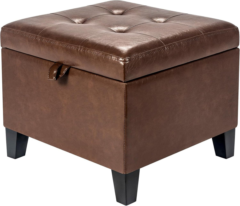 Asense 17 Inch Storage Ottoman Foot Rest,Square Faux Leather Foot Stool,Small...