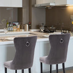 Velvet Upholstered Dining Chairs Set of 2, Modern Style Kitchen Side Chairs with Nailhead Trim and Wood Legs,Metal Pulling Ring for Dining Room Living Room(Grey,Set of 2)
