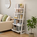 Wooden Ladder Shelf, Ladder Bookshelf, Short Ladder Shelf with Stable Structure, Leaning Bookshelf Ladder for Living Room, Bedroom, Home Office, 55.1" H (White)