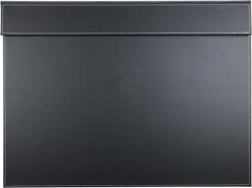 KINGFOM Ultra-Smooth PU Leather Desk Pad & Mat Office Desk Drawing & Writing Board A3/ A4 File Paper Clip Table Protector Mat on Top Large 24''x18'' (Black)