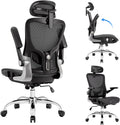 marrap Ergonomic Office Chair, Mesh Desk Chair with 3D Armrests, Adjustable Lumbar Support and Headrest, 90-120° Rocking Function, Black