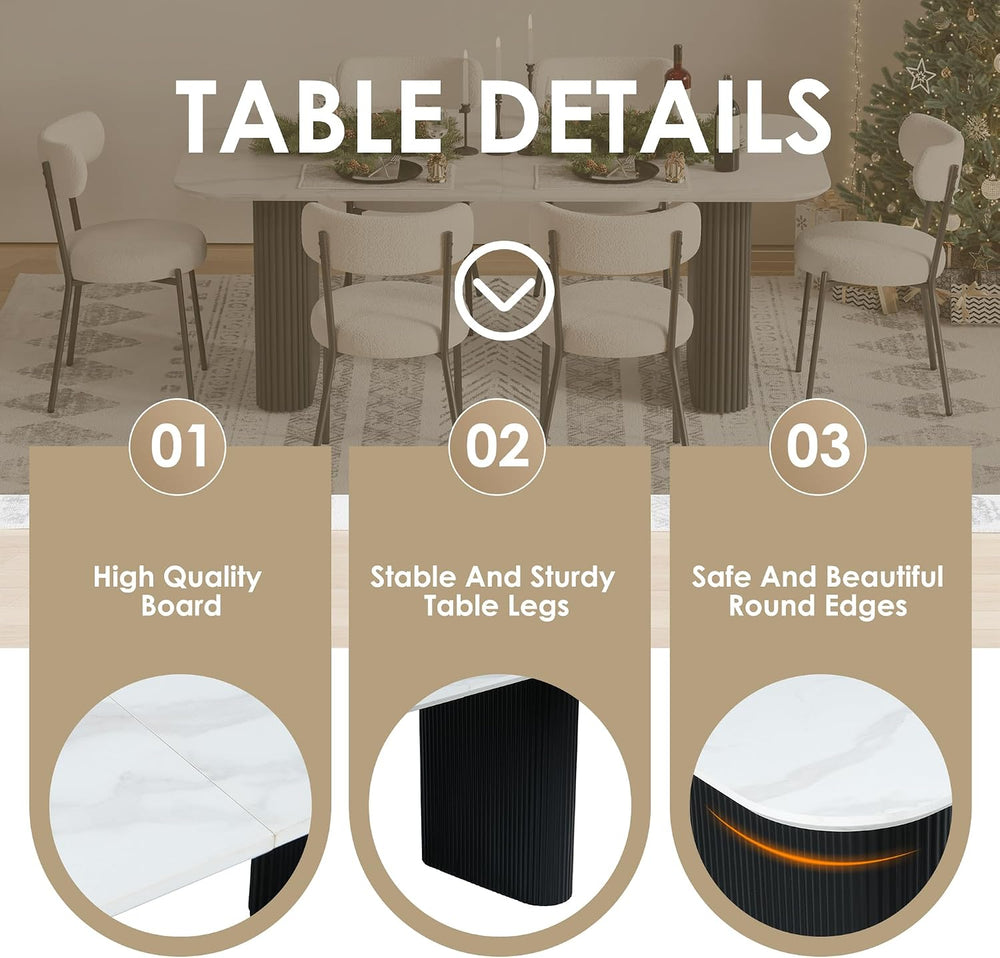 RGZ Modern Oval Dining Table Set for 4,71" Faux Marble Kitchen Table wit...