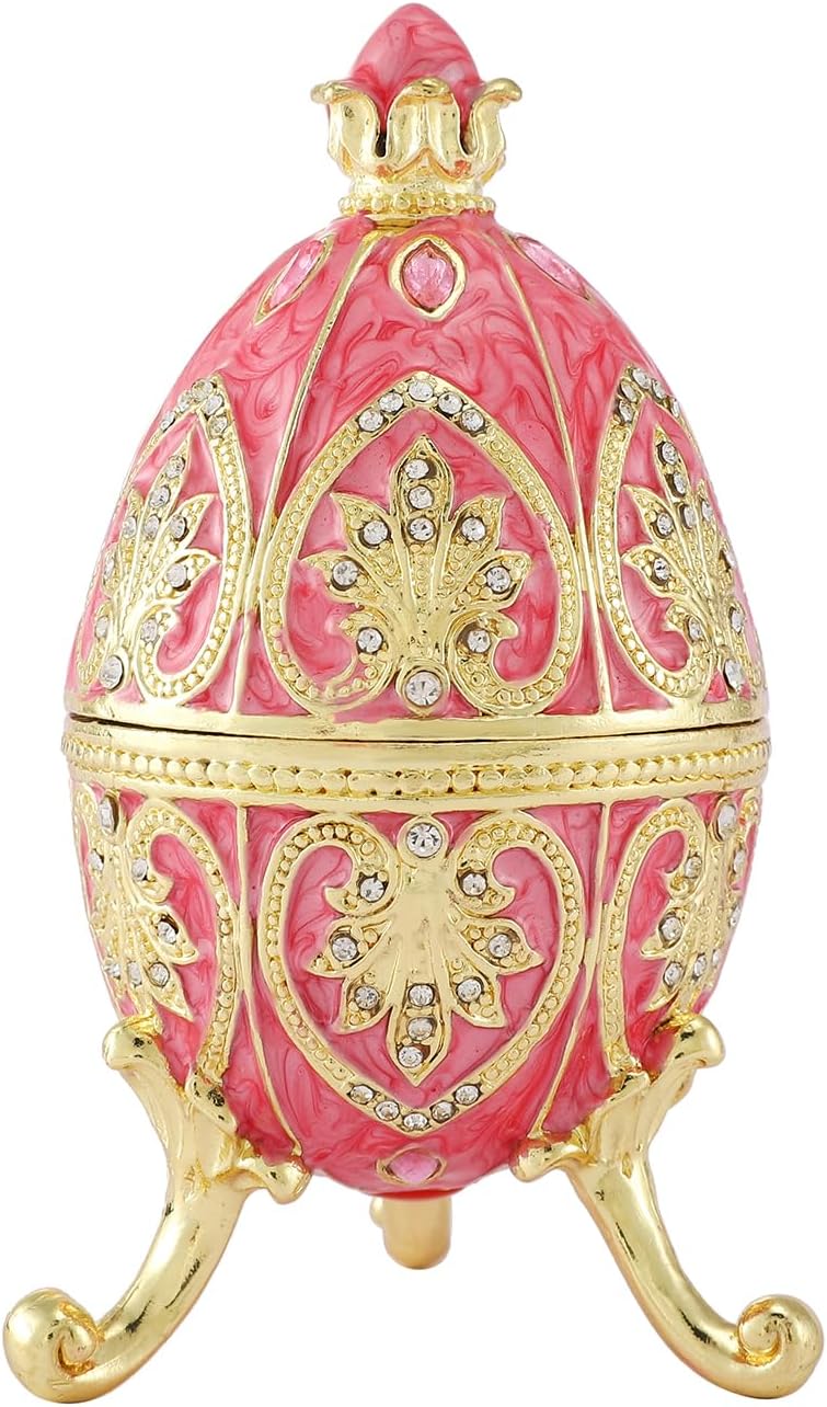 QIFU Hand Painted Pink Easter Egg Style Enamel Trinket Box, Unique Jewelry Box to Store Your Jewelry in Style
