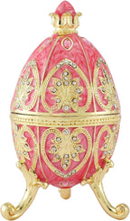 QIFU Hand Painted Pink Easter Egg Style Enamel Trinket Box, Unique Jewelry Box to Store Your Jewelry in Style