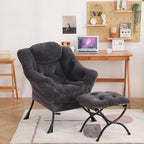 Welnow Lazy Chair with Ottoman, Modern Lounge Accent Chair with Armrests and a Side Pocket, Leisure Sofa Armchair, Reading Armchair with Footrest for Small Space, Plush Navy