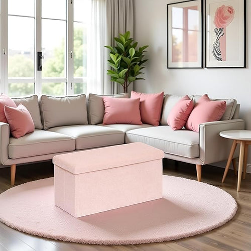 30.1" Storage Ottoman Bench - Foldable Foot Rest Stool Bedroom Bench for Living Room, Entryway-Pink