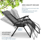 Nestl Padded Oversized Zero Gravity Chair, XL Folding Outdoor Lounge Chair | Adjustable Headrest, Cup Holder & Side Tray, Support 330 LBS, Anti Gravity Reclining, For Patio, Camping & Beach, Black/Grey