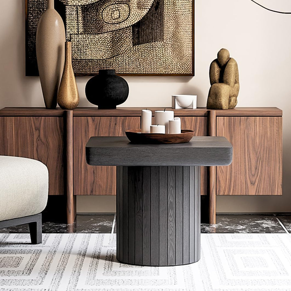 GOWE 23.6'' Modern Solid Wood Veneer End Table, Minimalist Square Sid...