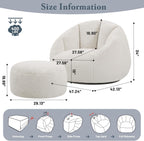 Gericco Swivel Giant Bean Bag Chair for Adults with Ottoman - Comfy Plush Round Shell Soft Accent Chaise Lounge Indoor Chair, Oversized Cozy Floor Sofa for Living Room, Bedroom & Game Rooms, Beige