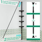 4-Tier Corner Shower Caddy Tension Pole Organizer - Adjustable Rustproof Metal Tension Pole, Plastic Shelves with Safety Guardrail, Bathroom Storage for Shower & Bathtub(Black)