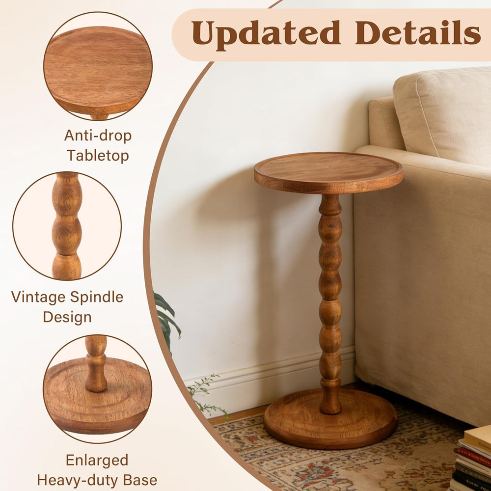 Round Side Table, Rubberwood Small Drink Table, Solid Wood Coffee Table with ...