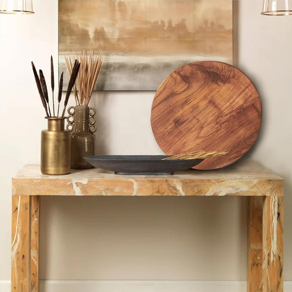 Natural Round Teak Wood Slice Slab 15.6"x15.6"x1.98" Live Edge...