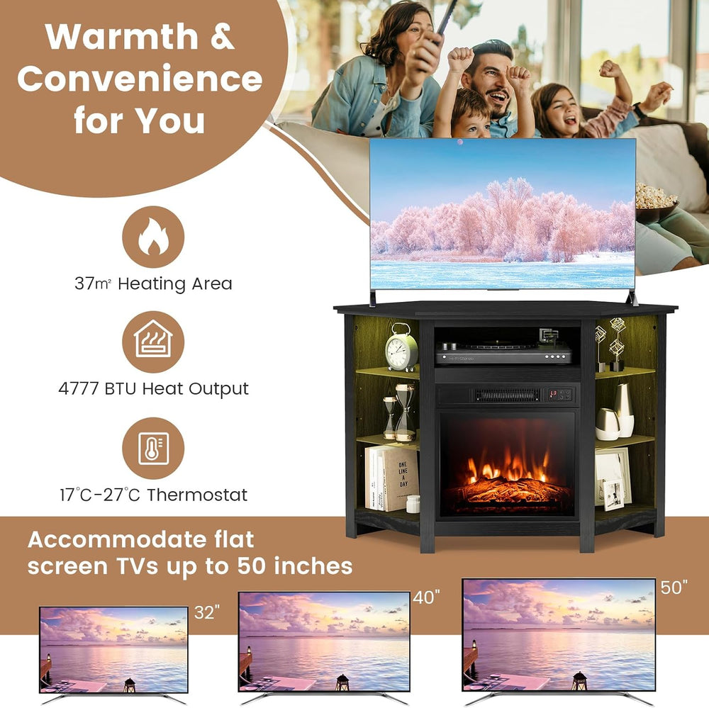 RELAX4LIFE Corner Fireplace TV Stand - Electric Fireplace Entertainment Cente...