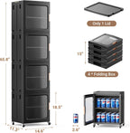 BROVIEW 4-Tier Tall Narrow Storage Cabinet 14.6” Wide, Slim Bathroom Cabinets with Adjustable Shelves and Doors, Plastic Kitchen Pantry Organizers and Storages for Small Space, Laundry, Black